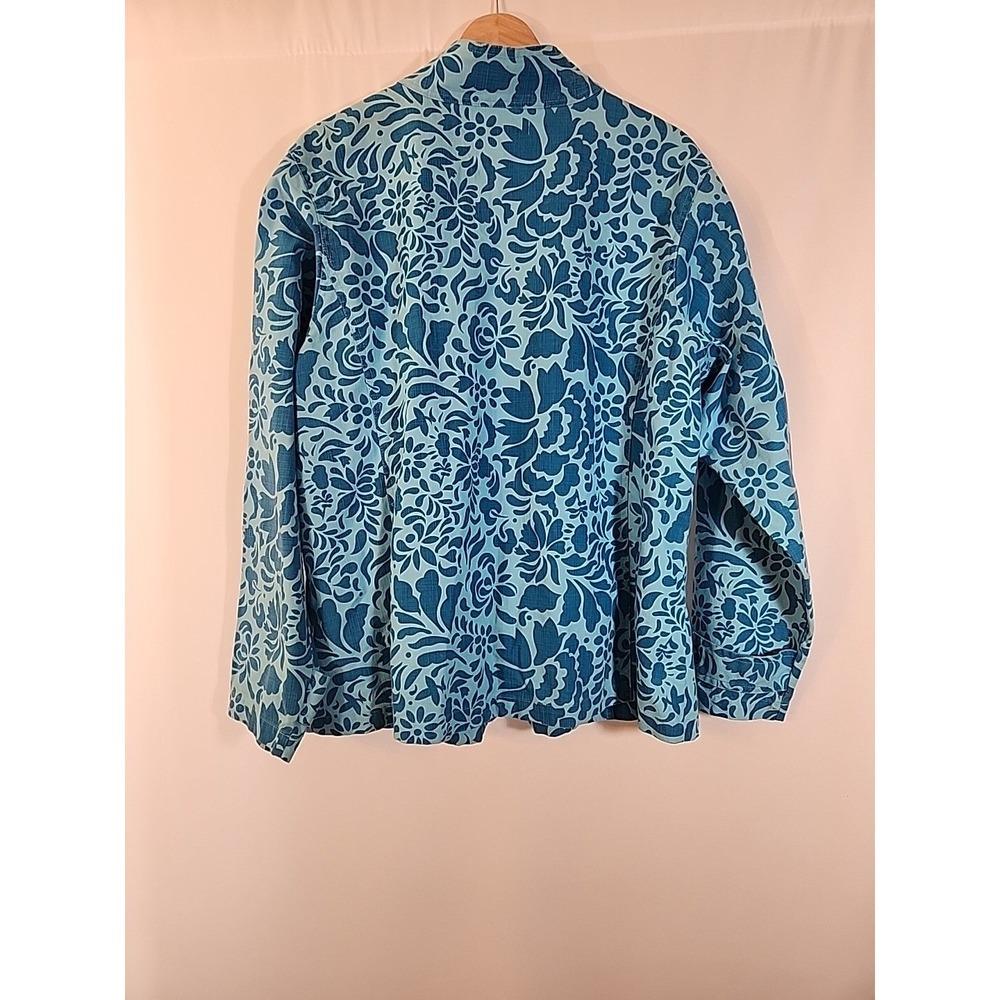 Coldwater Creek Floral‎ Jacket Long Sleeve Teal Blue Full Zip Lined Womens L - Picture 11 of 16